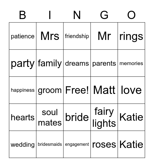 Engagement Party Bingo Card