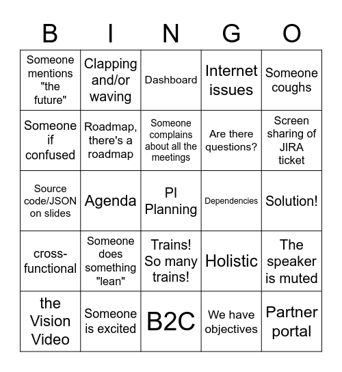 PI Planning Bingo! Bingo Card