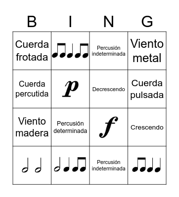 Bingo musical Bingo Card