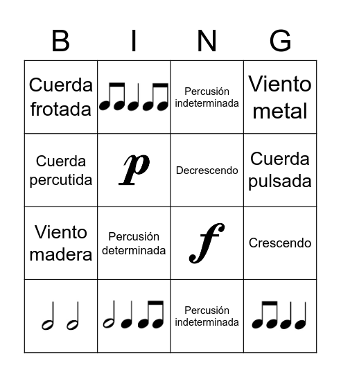 Bingo musical Bingo Card