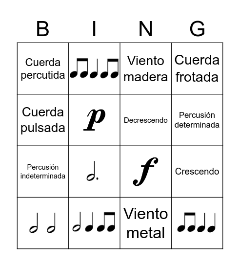 Bingo musical Bingo Card