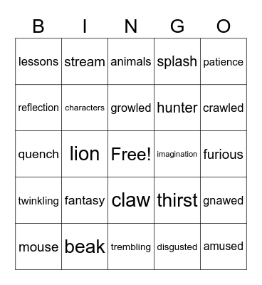Aesop's Fables Bingo Card