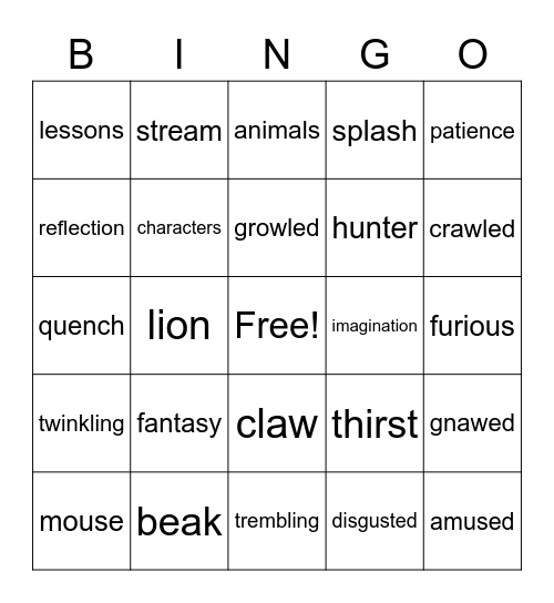 Aesop's Fables Bingo Card