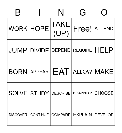 ASLdeafined Verbs 1, 2, 3 and 4 Bingo Card