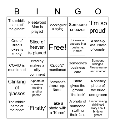 Wedding Bingo Card