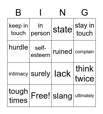 Vocabulary 1 Bingo Card