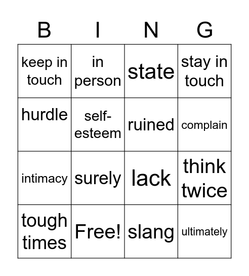 Vocabulary 1 Bingo Card