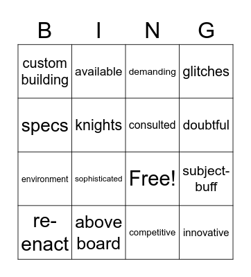 Vocabulary 2 Bingo Card