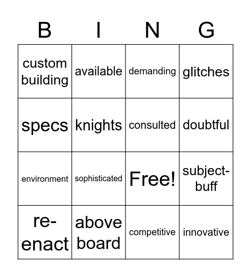 Vocabulary 2 Bingo Card