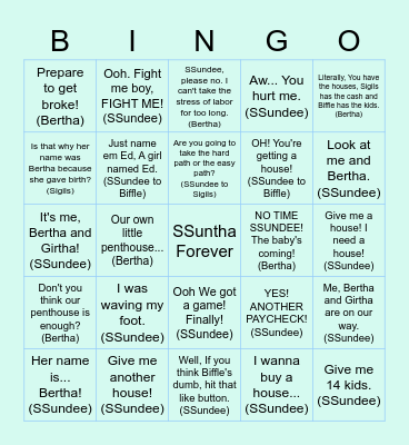 SSuntha Bingo (And The Game of Life Quotes) Bingo Card
