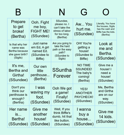 SSuntha Bingo (And The Game of Life Quotes) Bingo Card