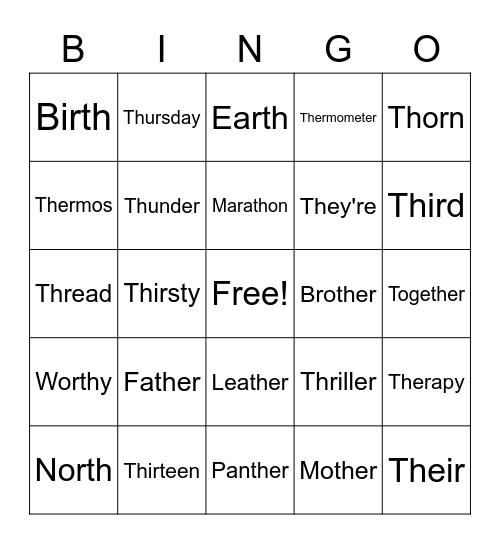 /th/ and /r/ Bingo Card