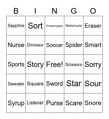 /r/ and /s/ Bingo Card