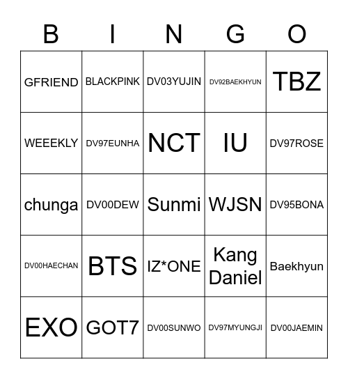 DV97EUNHA Bingo Card