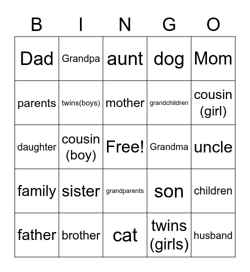 La Famille Eng. Bingo Card