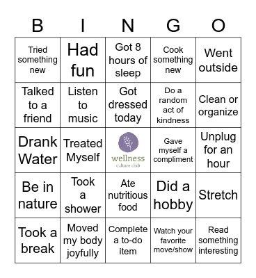 SELF-CARE Bingo Card