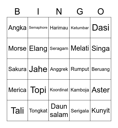 Kara Bingo Card