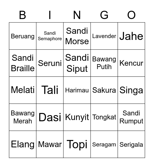 Punya Orion Bingo Card