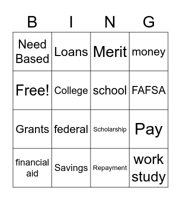 How to Pay for College Bingo Card