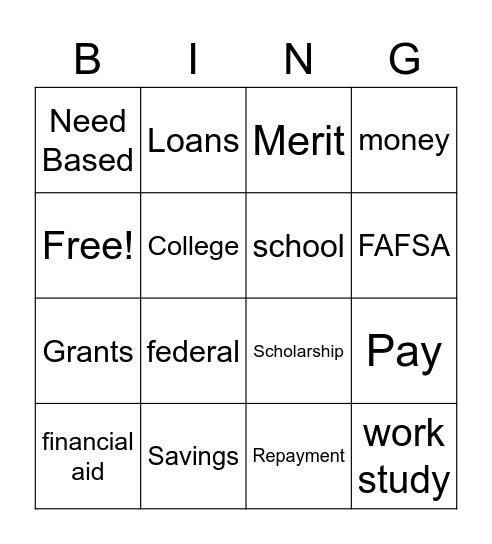 How to Pay for College Bingo Card