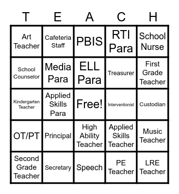 Educator Appreciation BINGO Card