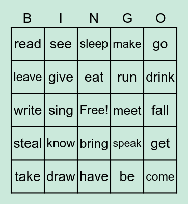 Past Simple irregular Bingo Card