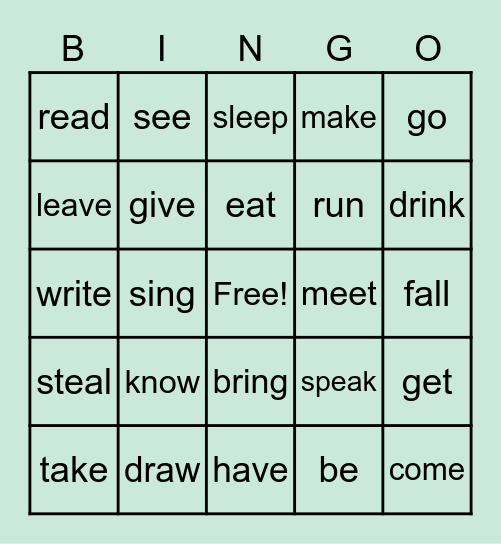 Past Simple irregular Bingo Card