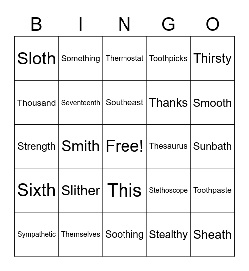 /s/ and /th/ Bingo Card