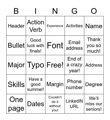 Hiatt Advisor Bingo Card