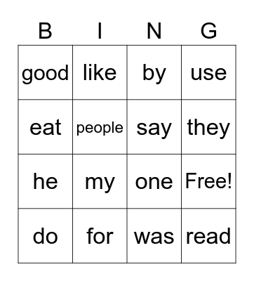 Words to Know Bingo Card