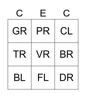 BINGO ENCONTRO CONSONANTAL Bingo Card