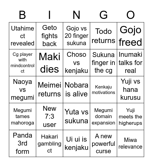 shesks jjk bingo Card