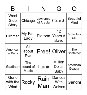 Oscar Bingo Card