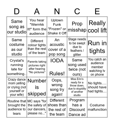 #morebetter Dance BINGO! Bingo Card