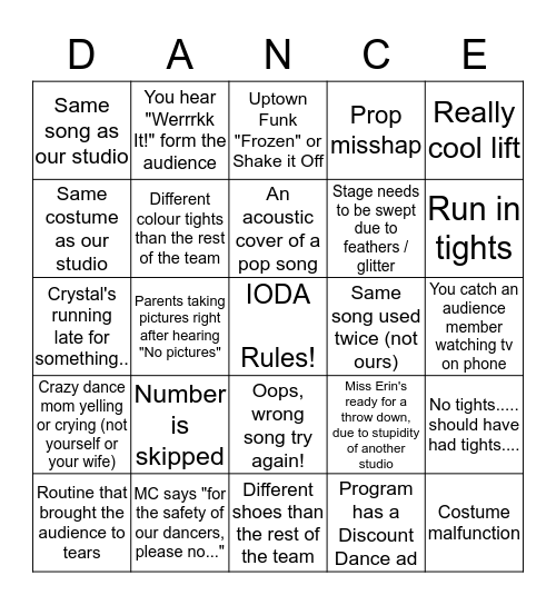 #morebetter Dance BINGO! Bingo Card