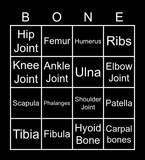 Bone Bingo - Support/ movement System Bingo Card