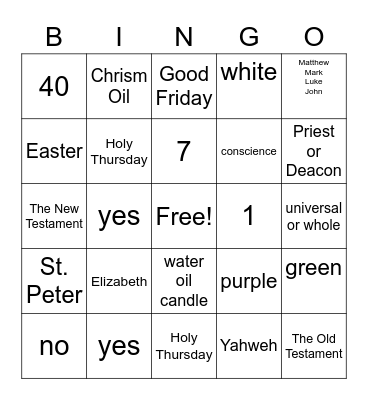 Our Faith Bingo Card