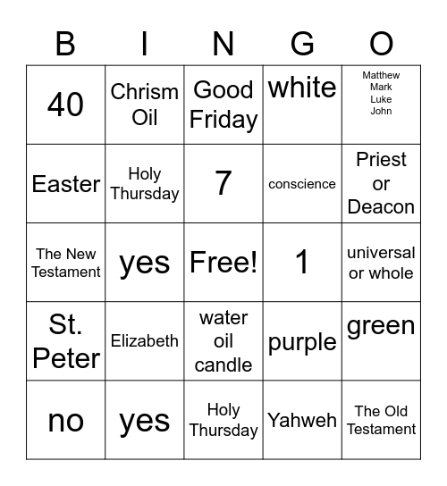 Our Faith Bingo Card