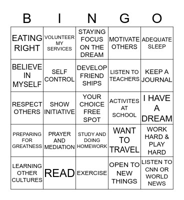 PERSONAL GROWTH Bingo Card