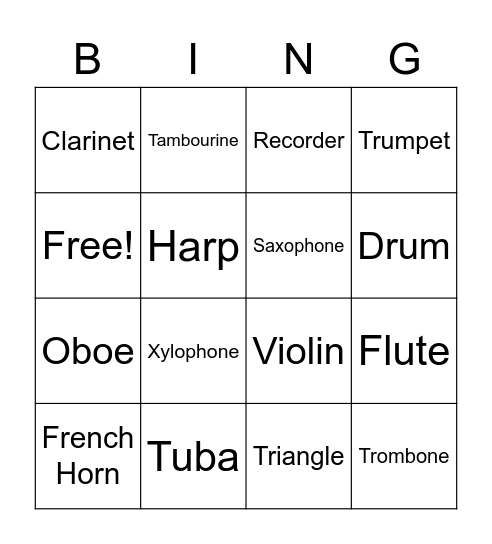 Instrument Bingo Card