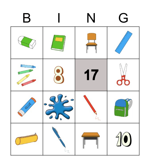 School objects Bingo Card