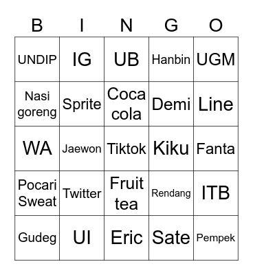 Ee Bingo Card