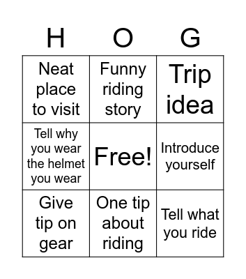 H.O.G. Bingo Card