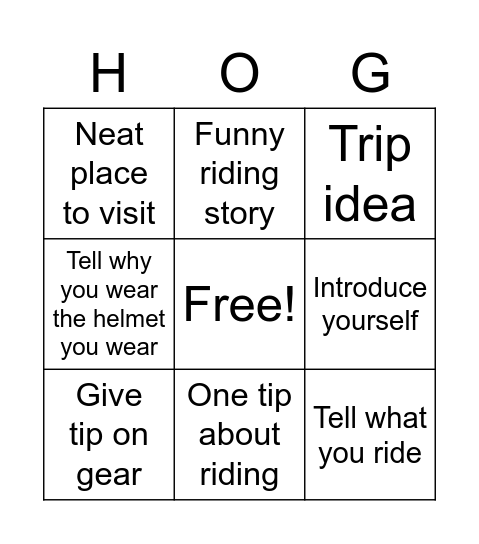 H.O.G. Bingo Card