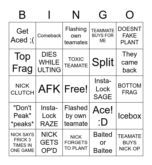 Valorant Bingo Card