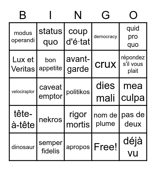 Foreign Terms Bingo Card