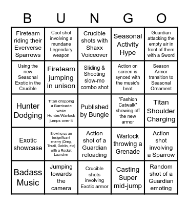 New Seasonal Trailer Bingo Card