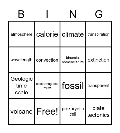 6th Grade Science Bingo Card