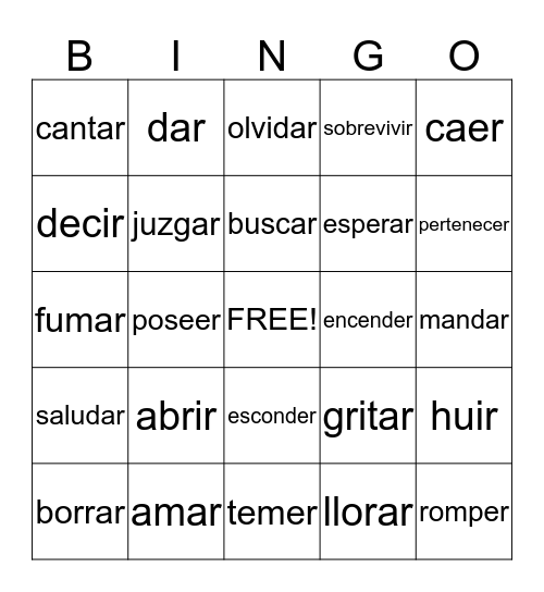 verbos Bingo Card