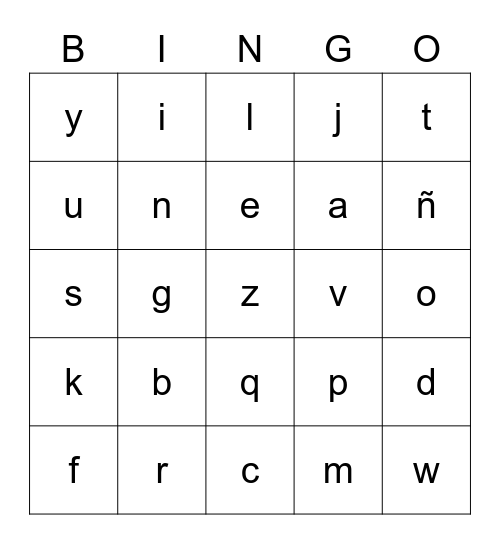 Letter Sounds Bingo Card
